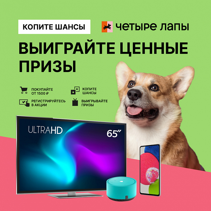 Копите шансы и выигрывайте ценные призы от сети зоомагазинов «Четыре лапы».